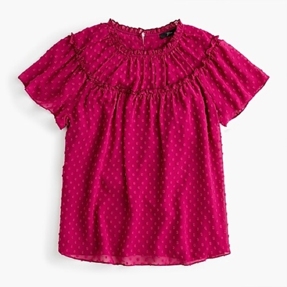 J.crew Pink Gathered bib top in drapey swiss dot